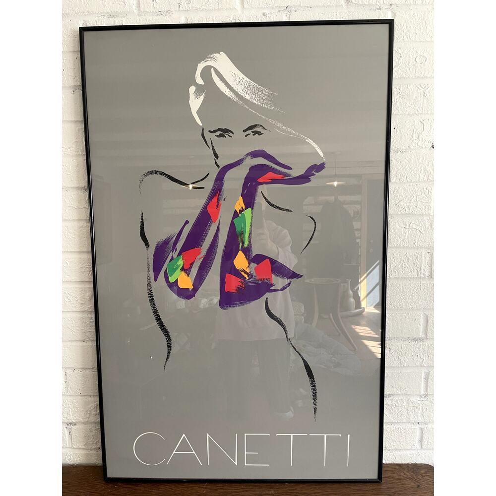 Rare Vintage 1980s CANETTI Fashion Poster Framed 24x36 Model Wall Art